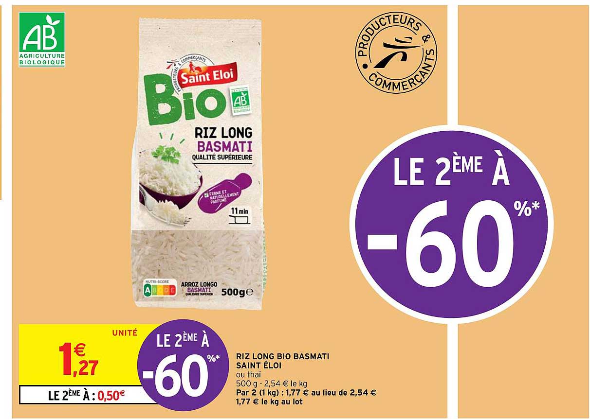 riz long bio basmati saint éloi le 2ème à -60%