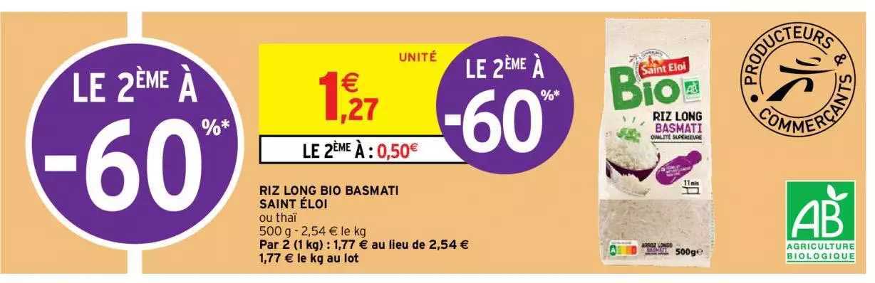 Riz Long Bio Basmati Saint éloi Le 2ème à -60%