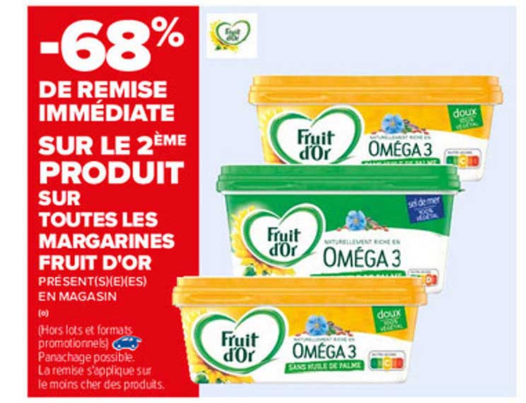 sur le 2 produit sur toutes les margarines fruit d'or