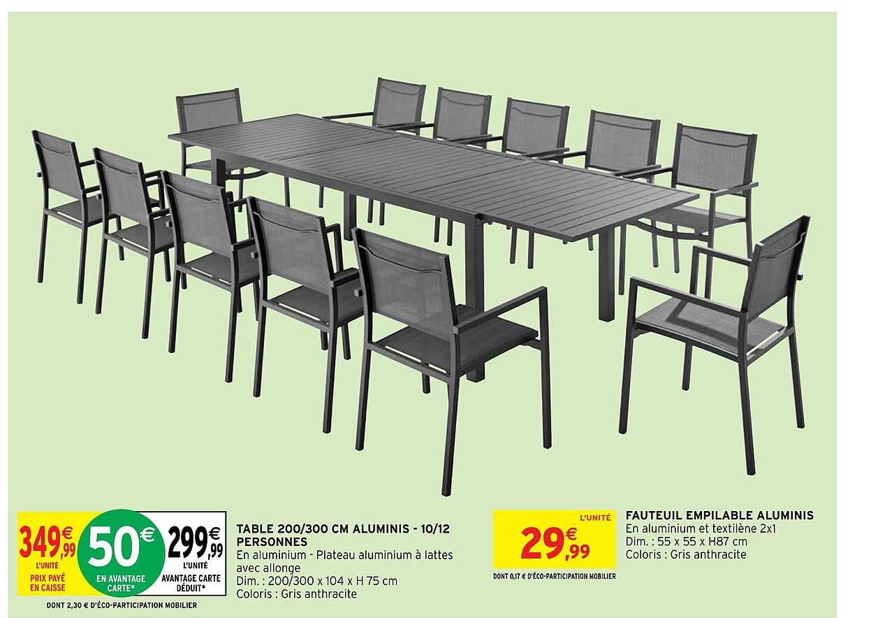 table 200-300 cm aluminis - 10-12 personnes, fauteuil empilable aluminis