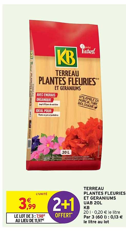 terreau plantes fleuries et géraniums uab 20 l kb