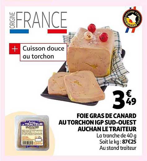 foie gras de canard au torchon igp sud-ouest auchan le traiteur