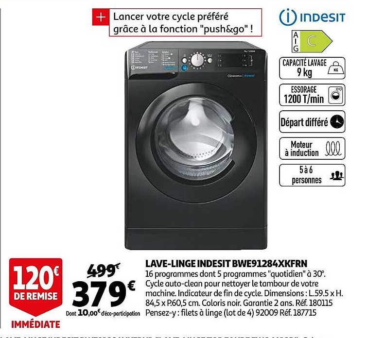 lave-linge indesit bwe91284xkfrn
