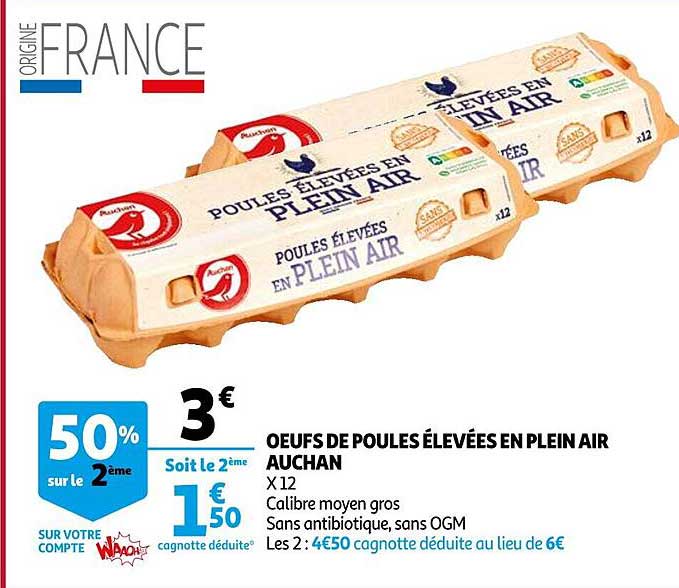 oeufs de poules élevées en plein air auchan