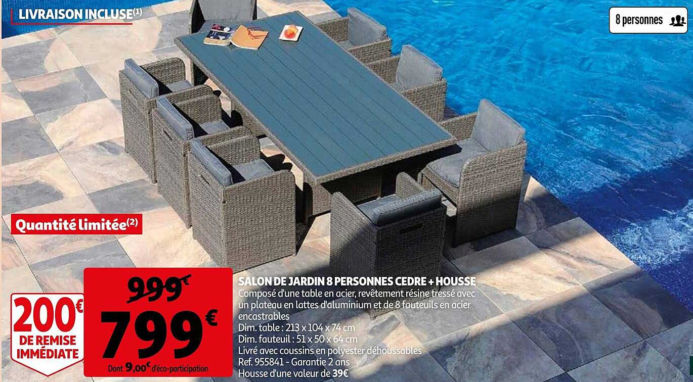 Salon De Jardin 8 Personnes Cedre+housse