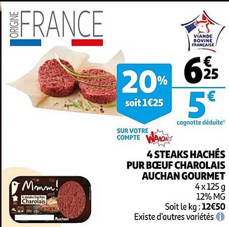 5 Steaks Hachés Pur Boeuf Charolais Auchan Gourmet