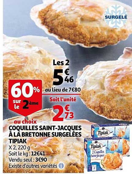 coquilles saint-jacques à  la bretonne surgelées tipiak