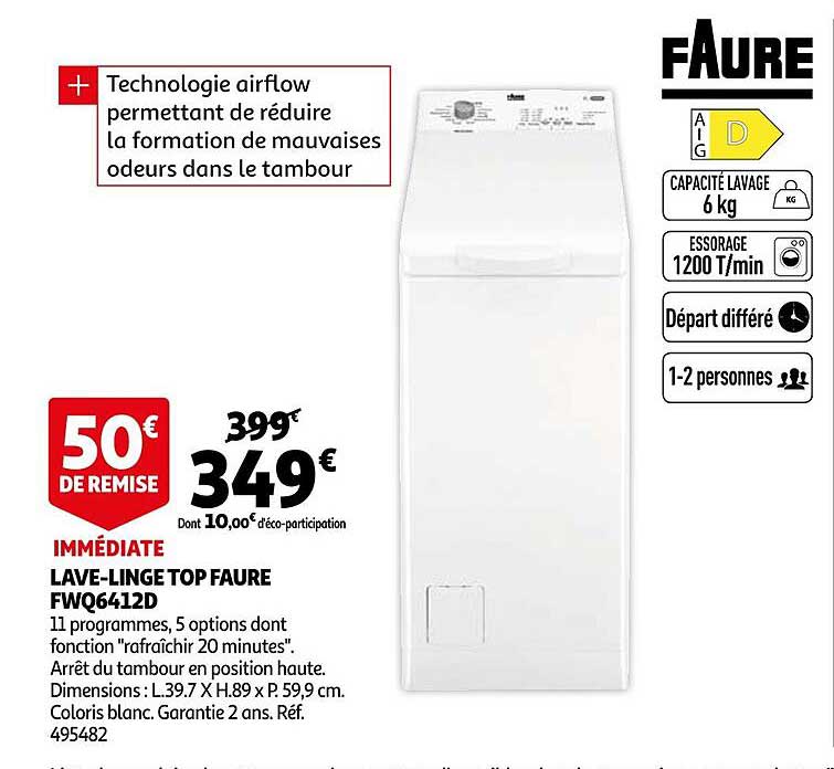 lave-linge top faure fwq6412d