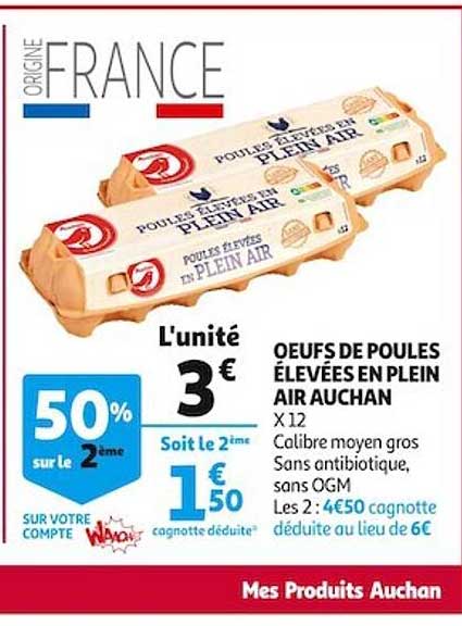 oeufs de poules élevées en plein air auchan