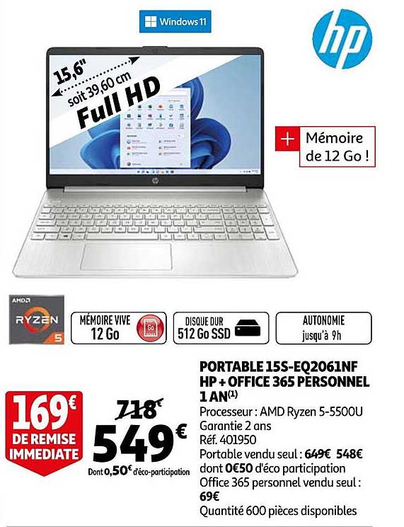 portables 155-eq2061nf hp+ office 365 personnel 1 an