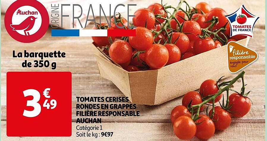 Tomates Cerises Rondes En Grappes Filière Responsable Auchan