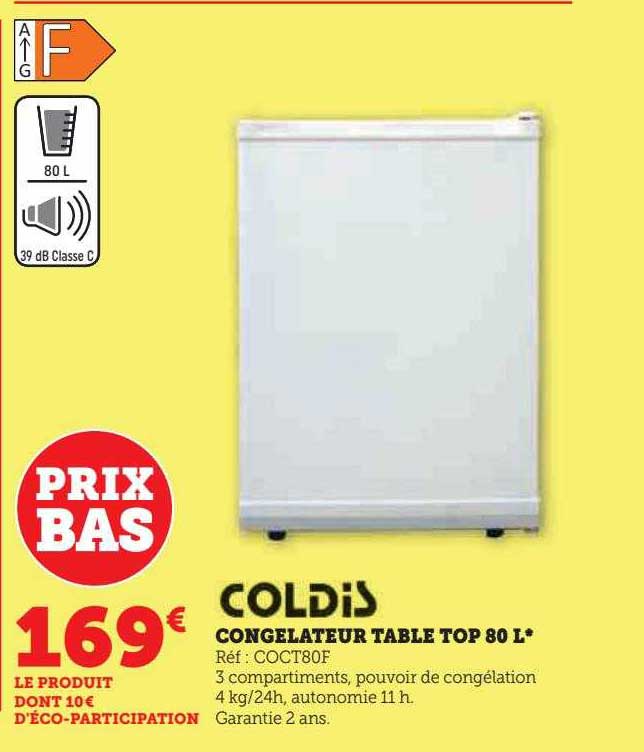 congélateur table top 80l coldis