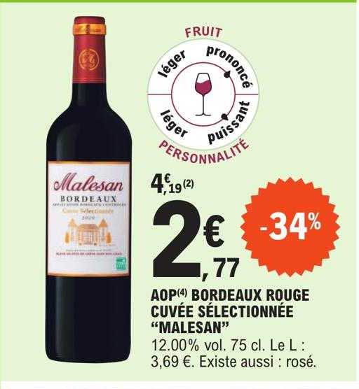 aop bordeaux rouge cuvée sélectionnée "malesan"