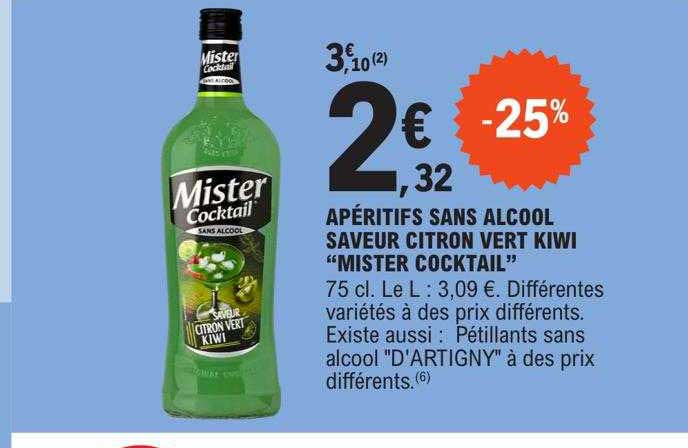 apéritifs sans alcool saveur citron vert kiwi "mister cocktail"