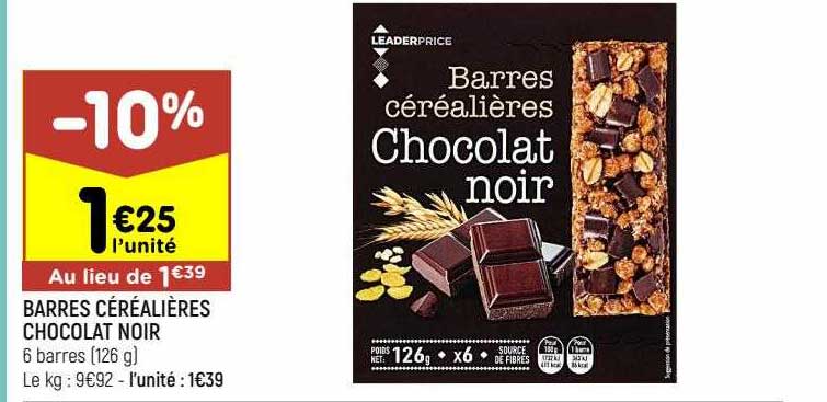barres céréalières chocolat noir