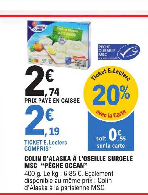 Colin D'alaska à L'oseille Surgelé Msc "pêche Océan"