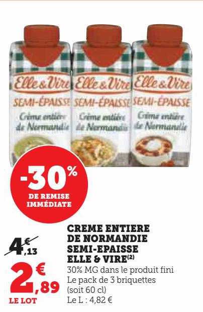 crème entière de normandie semi-épaisse elle & vire