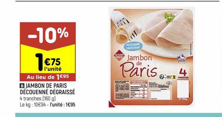 Jambon De Paris Découenné Dégraissé