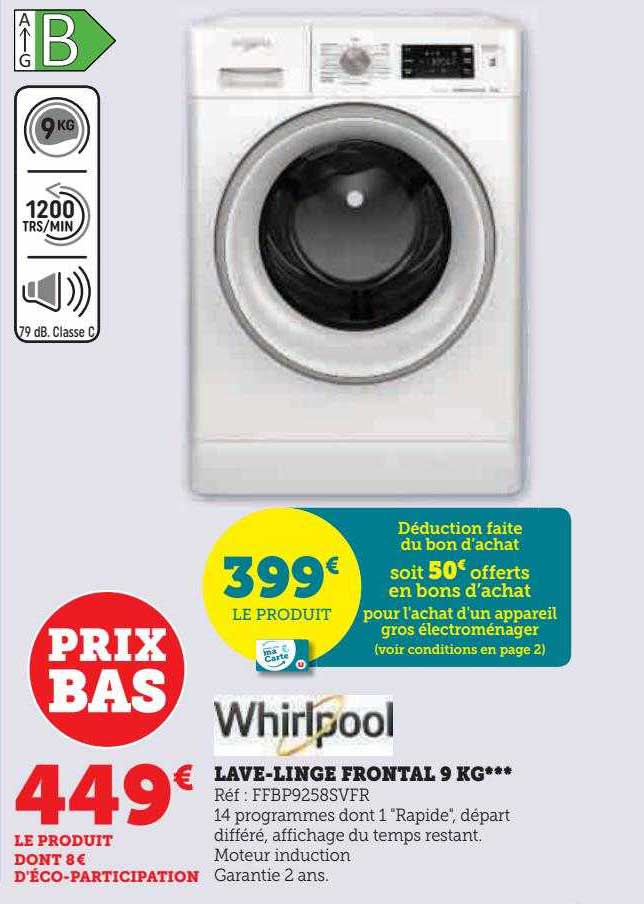 lave-linge frontal 9 kg whirlpool