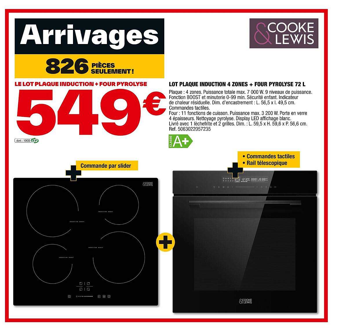 lot plaque induction 4 zones + four pyrolyse 72l cooke & lewis