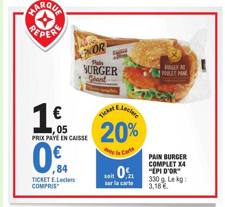 pain burger complet x 4 "épi d'or"