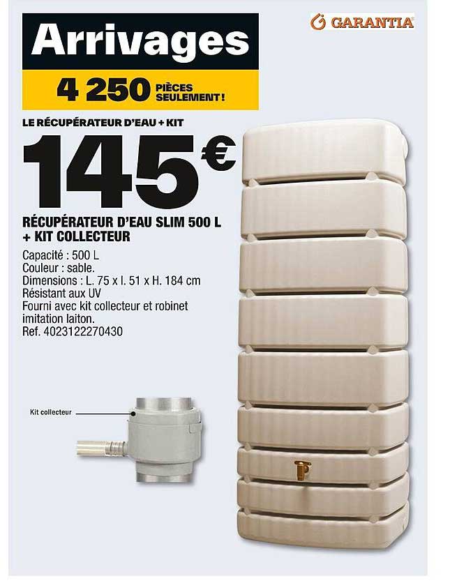récupérateur d'eau slim 500l + kit collecteur garantia