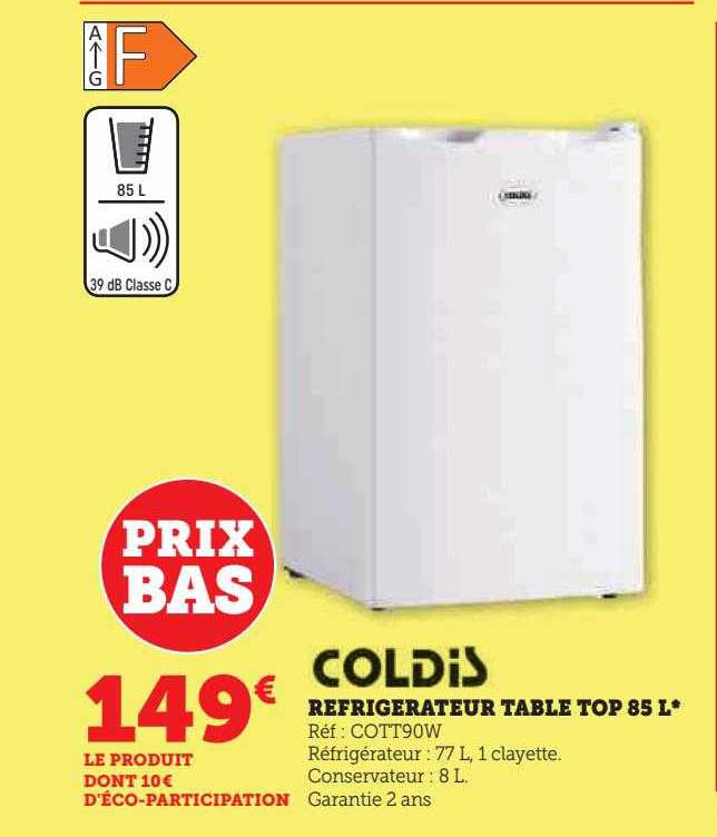 réfrigérateur table top 85l coldis