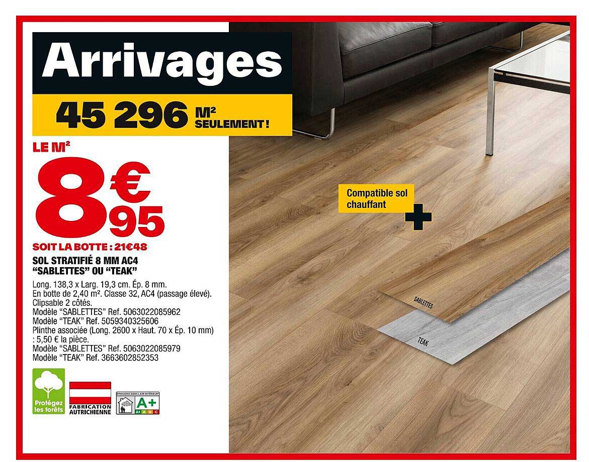 sol stratifié 8 mm ac4 "sablettes" ou "teak"