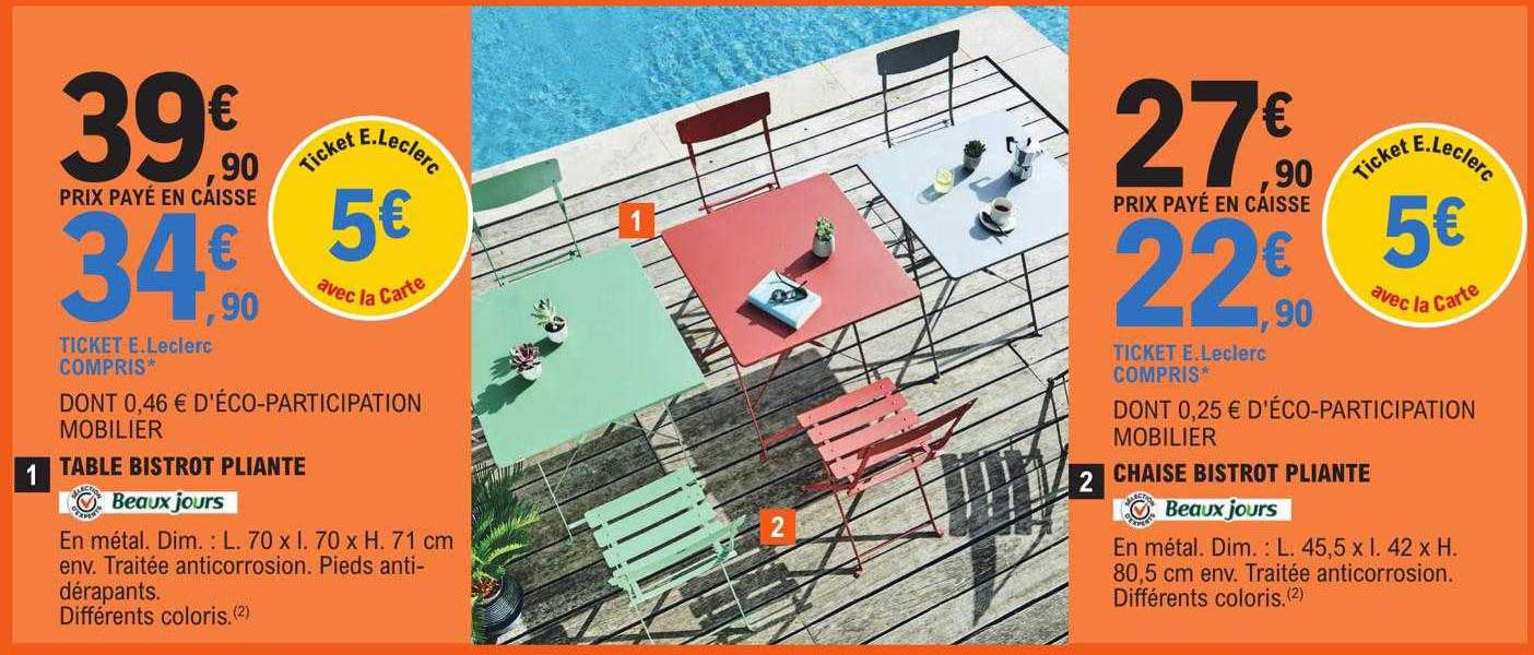 table bistrot pliante beaux jours, chaise bistrot pliante beaux jours