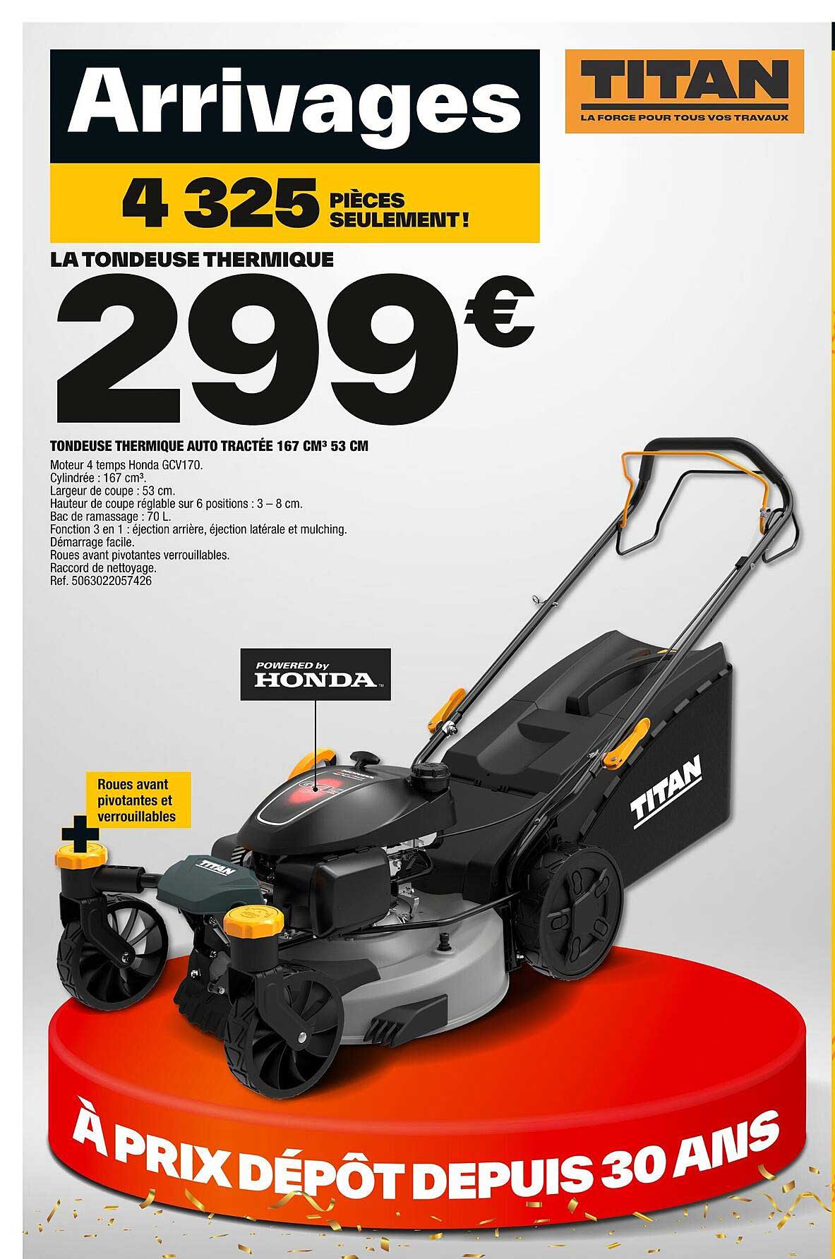 Tondeuse Thermique Auto Tractée 167 Cm³ 53 Cm Titan