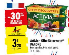 Activia Offre Découverte Danone -30% De Remise Immédiate