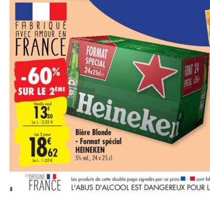 bière blonde format spécial heineken -60% sur le 2ème