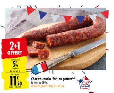 Chorizo Courbé Fort Ou Piment 2+1 Offert