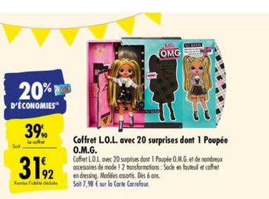 coffret l.o.l. avec 20 surprises dont 1 poupée o.m.g.