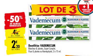 Dentifrice Vademecum -50% De Remise Immédiate