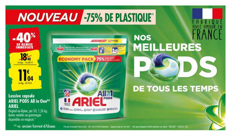 lessive capsule ariel pods all in one ariel -40% de remise immédiate