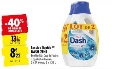 lessive liquide dash 2en1 -40% de remise immédiate