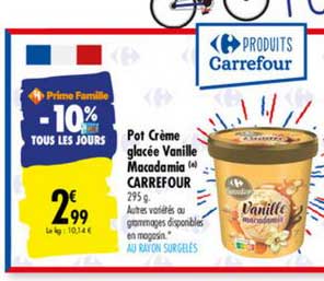 pot crème glacée vanille macadamia carrefour -10% tous les jours