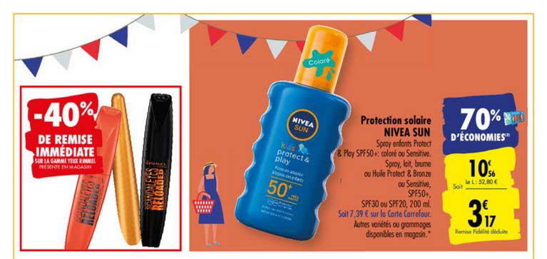 protection solaire nivea sun 70% d'économies
