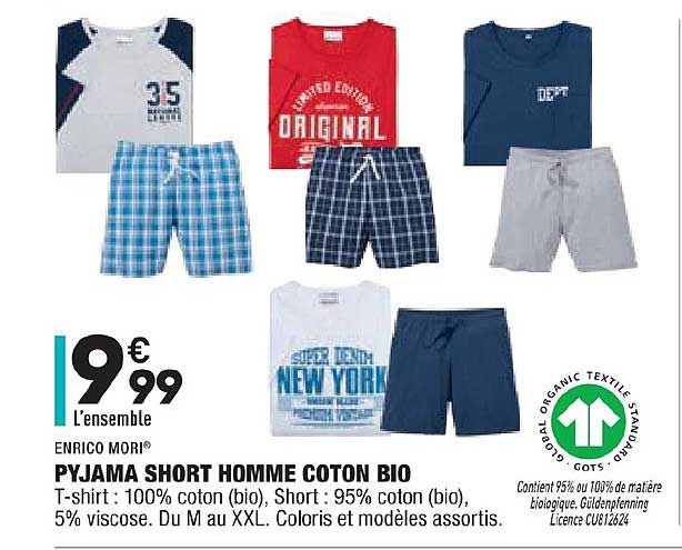 pyjama short homme coton bio enrico mori