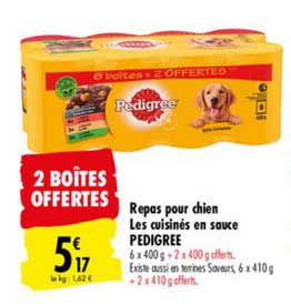 repas pour chien les cuisinés en sauce pedigree 2 boîtes offertes