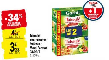 taboulé aux tomates fraîches maxi format garbit -34% de remise immédiate
