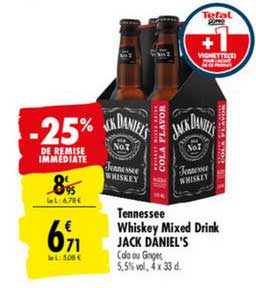 Tennessee Whiskey Mixed Drink Jack Daniel's +25% De Remise Immédiate