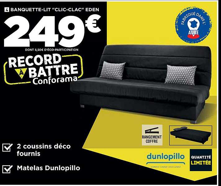 banquette-lit "clic-clac" eden dunlopillo