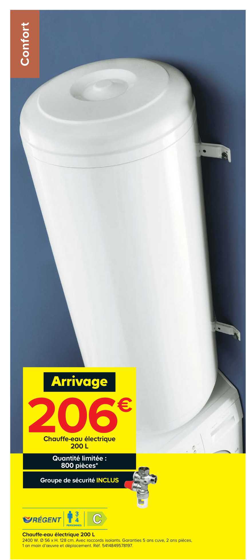 chauffe-eau électrique 200 l régent