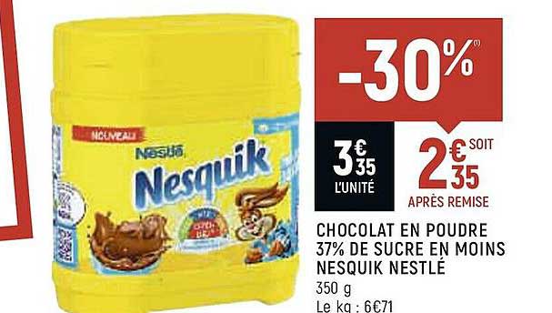 chocolat en poudre 37% de sucre en moins nesquik nestlé