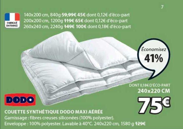 couette synthétique dodo maxi aérée
