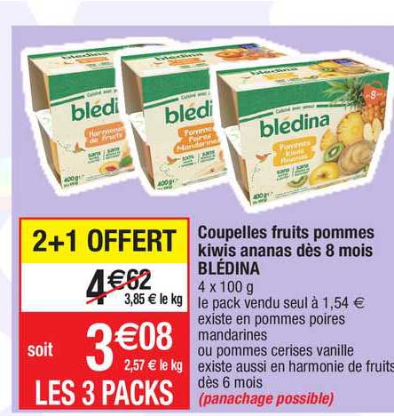 Coupelles Fruits Pommes Kiwis Ananas Dès 8 Mois Blédina