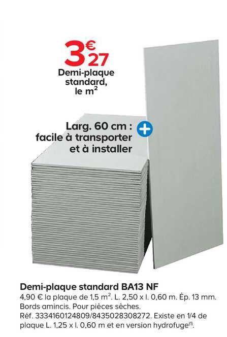 demi-plaque standard ba13 nf