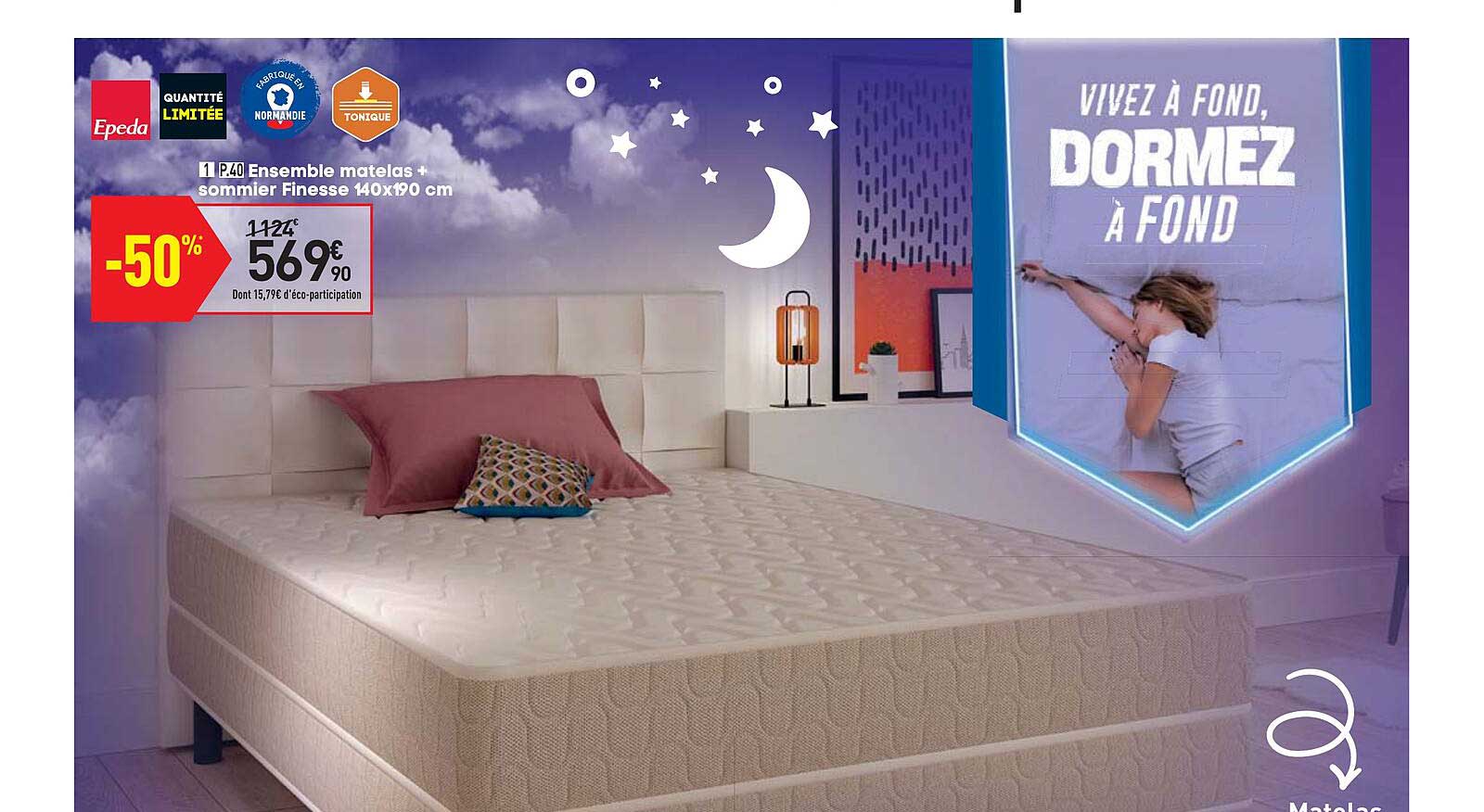 ensemble matelas + sommier finesse 140x190 cm